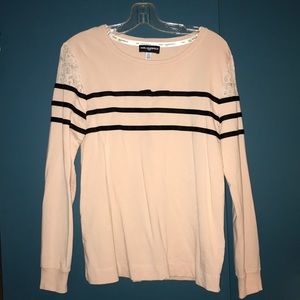 Karl Lagerfeld Paris Pink Black Velvet Lace Top